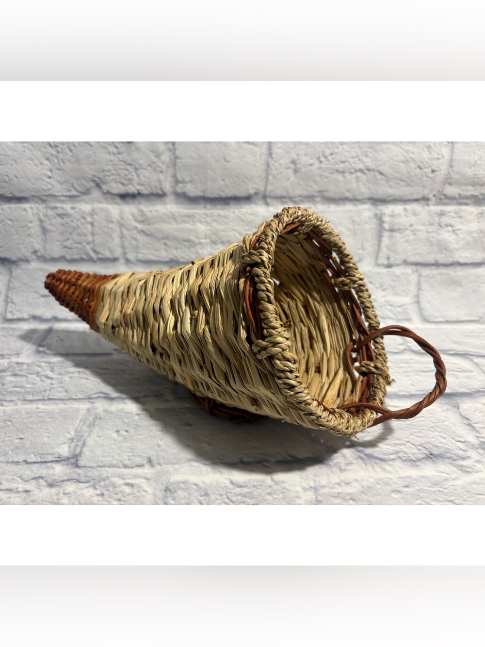 Cornucopia woven wicker decorative basket w handle